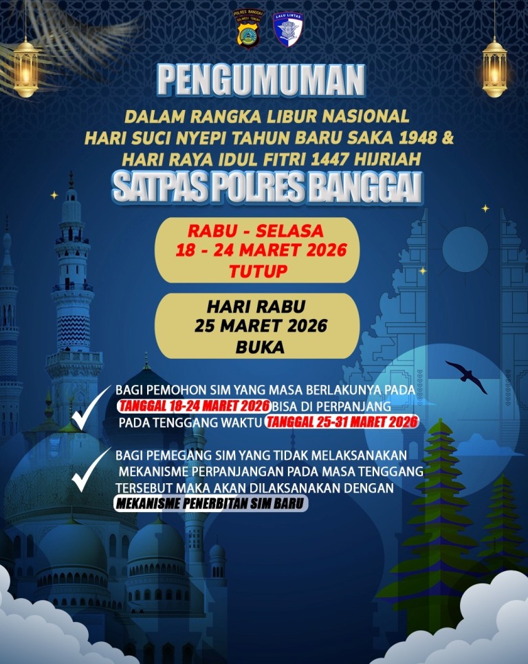 Libur Nasional, Layanan SIM dan SKCK Polres Banggai Tutup, Buka 25 Maret